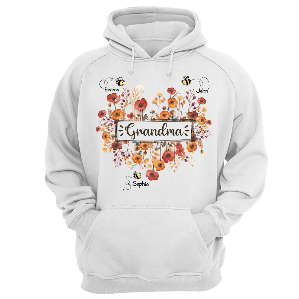 Personalized Grandma Bee Boho Wild Flowers And Grandkids Mother's Day Shirt