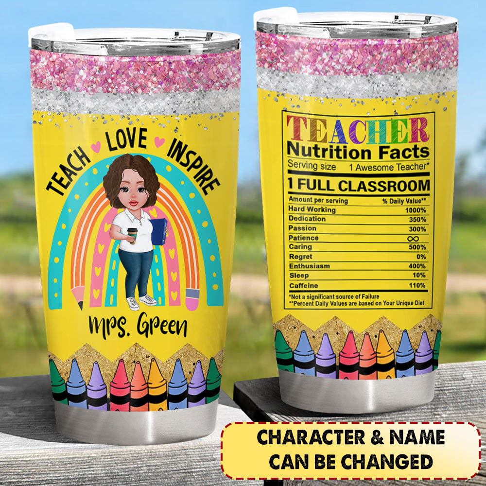 Personalized Teacher Nutrition Facts Tumbler For Teachers Teacher Appreciation Gift