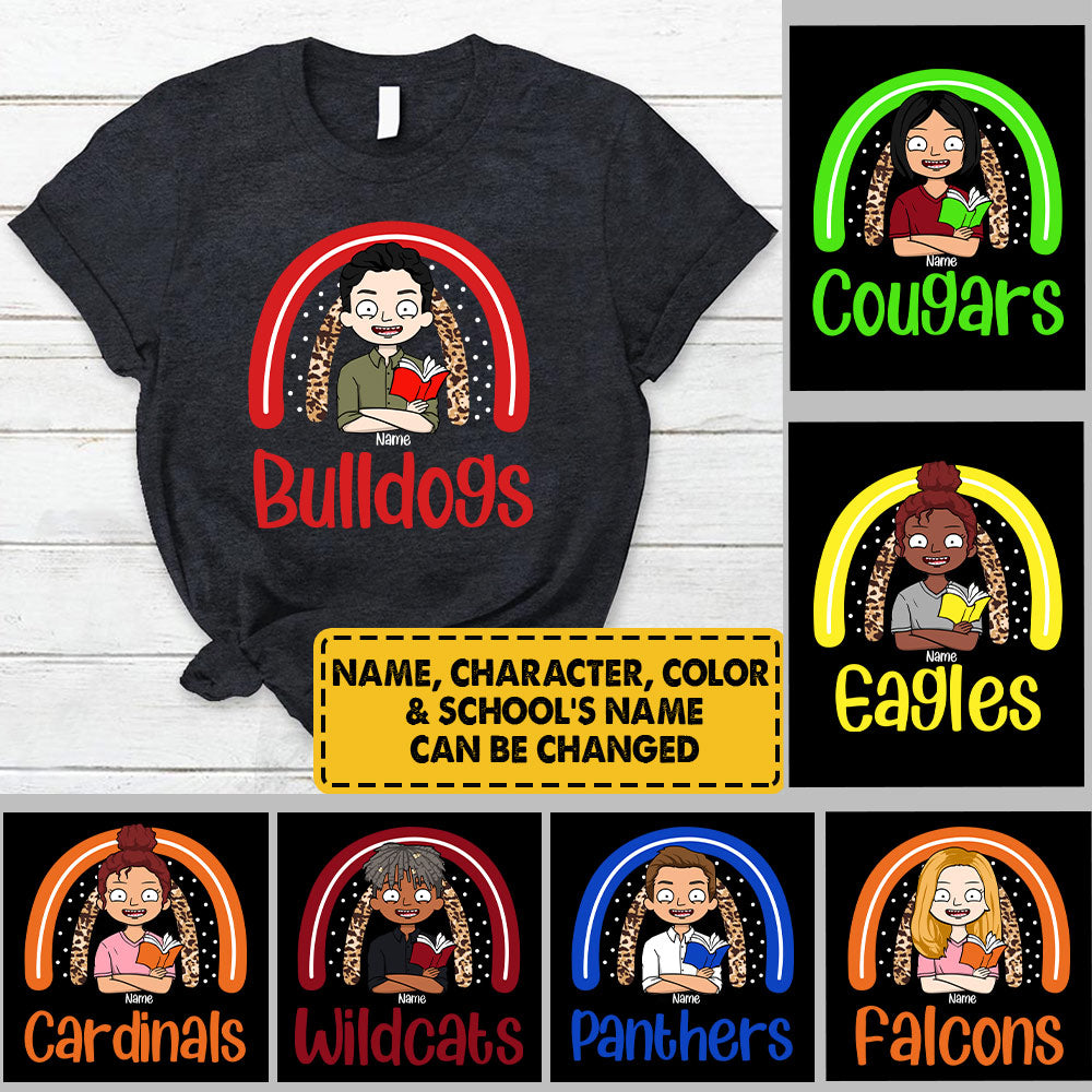 Personalized School Mascot Rainbow T-Shirt Back To School, Color And School's Name Can Be Changed