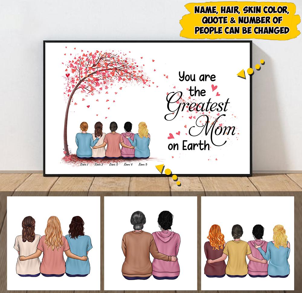 Personalized Mom Hug Kids Poster First You Are The Greatest Mom On Earth Tree Heart Canvas Poster Gift For Mom Mama