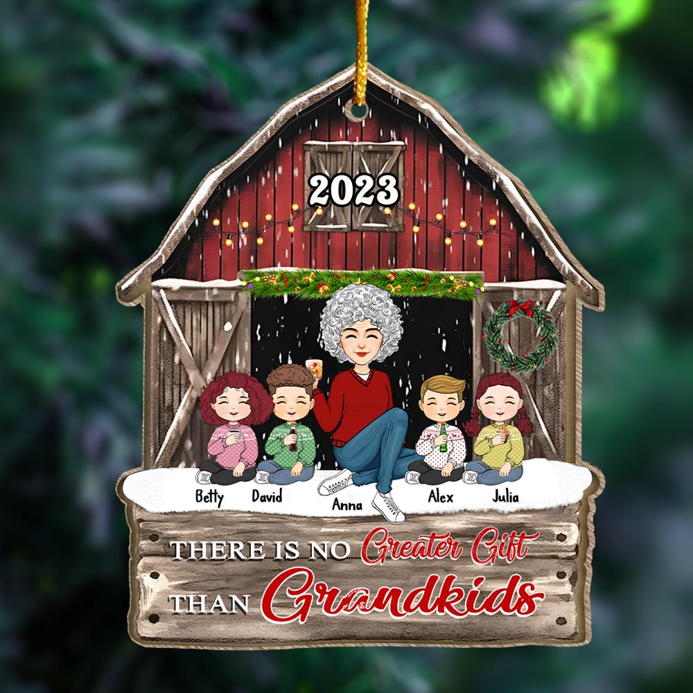 There Is No Greater Gift Than Grandkids Red Barn - Personalized Wooden Ornament