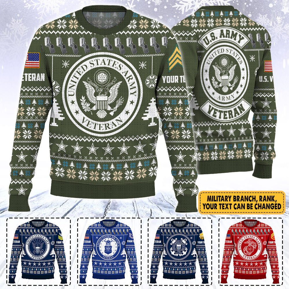 Personalized Shirt Ugly Christmas Sweater For Veteran Custom All Branches K1702