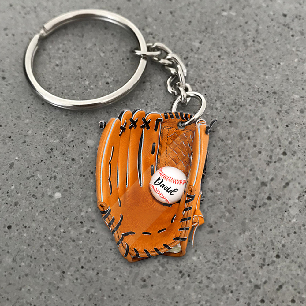 Personalzied Baseball Glove Keychain, Baseball Keychain Combo Pack 2 Sided K1702