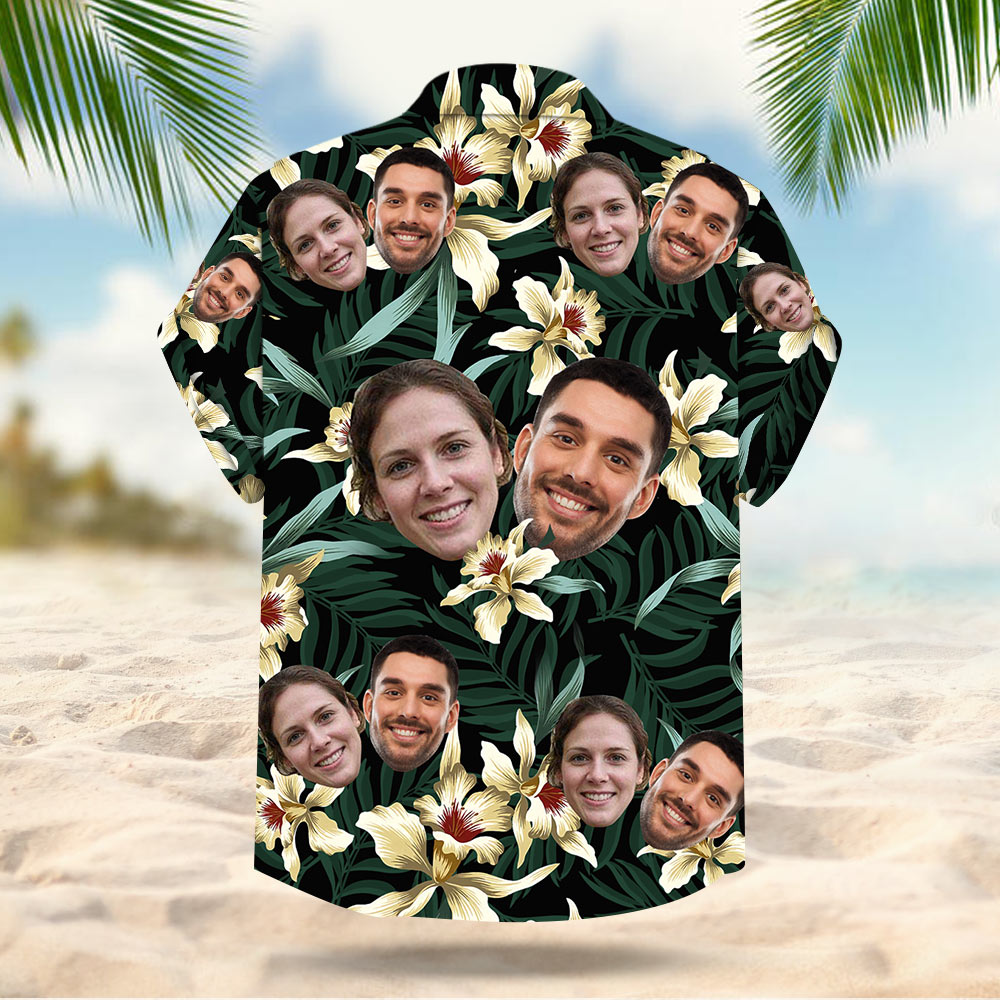 Custom Face Leaves & Flowers Pattern Hawaiian Shirt Aloha Shirt Gift For Men For Her