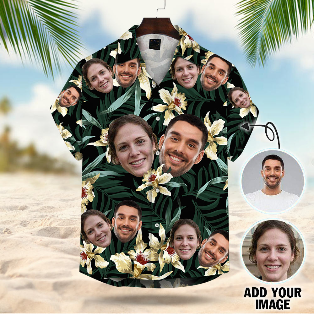 Custom Face Leaves & Flowers Pattern Hawaiian Shirt Aloha Shirt Gift For Men For Her