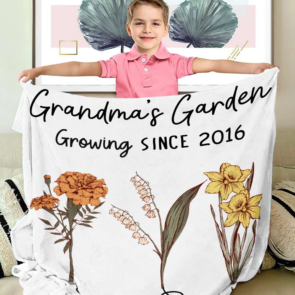 Personalized Name Birth Flower Blanket Grandma Gifts