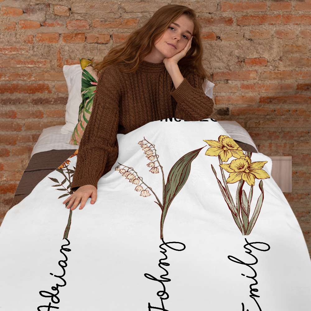 Personalized Name Birth Flower Blanket Grandma Gifts