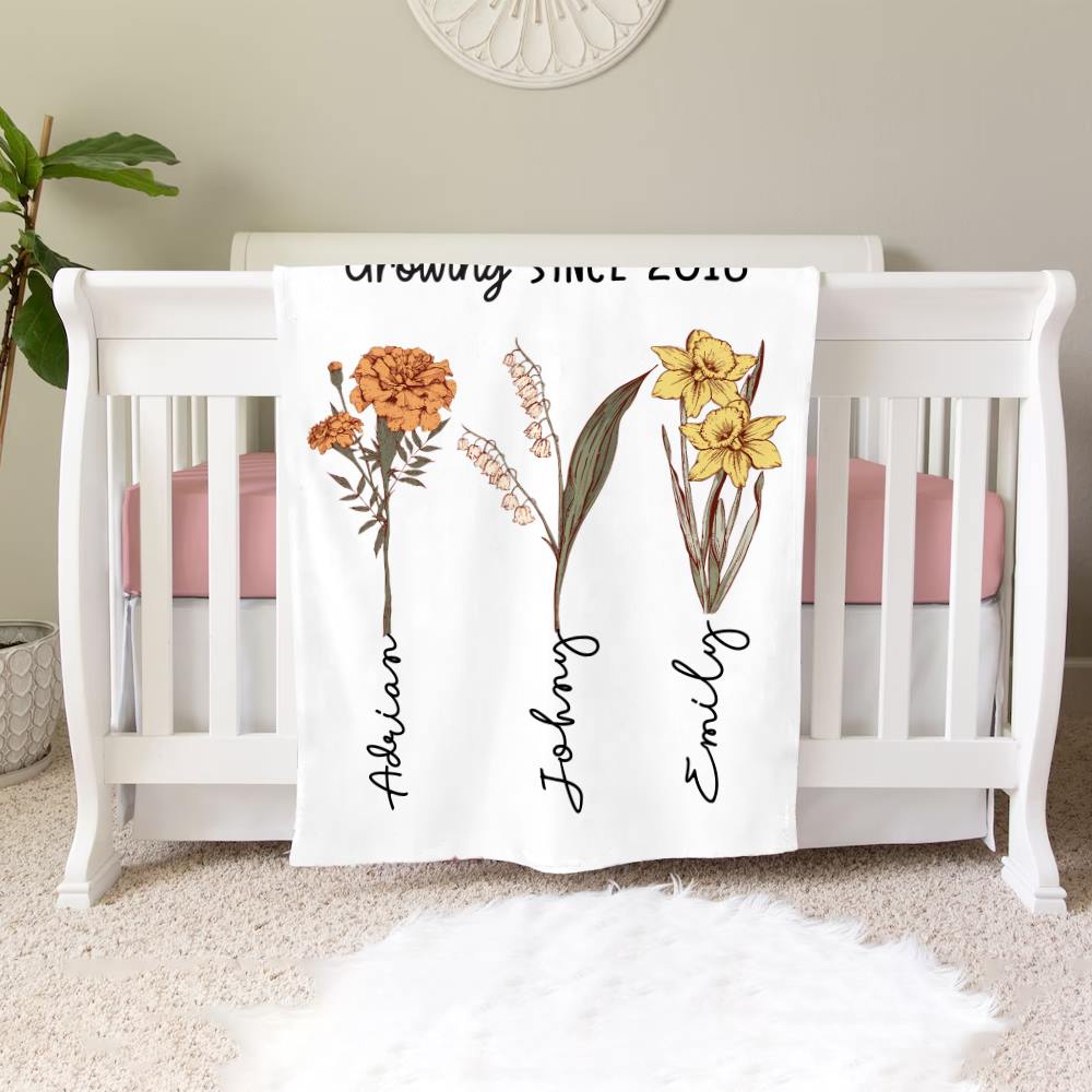 Personalized Name Birth Flower Blanket Grandma Gifts