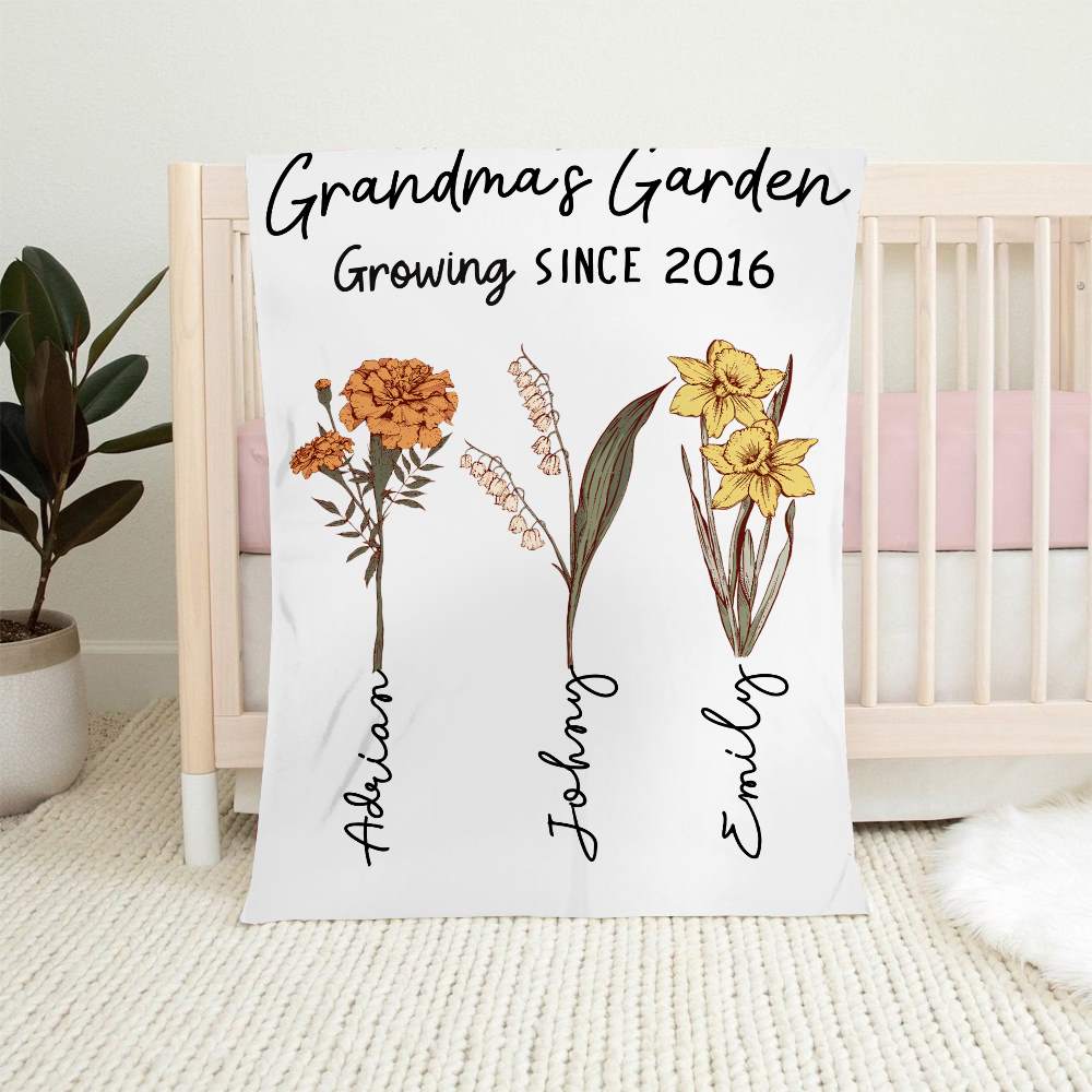 Personalized Name Birth Flower Blanket Grandma Gifts