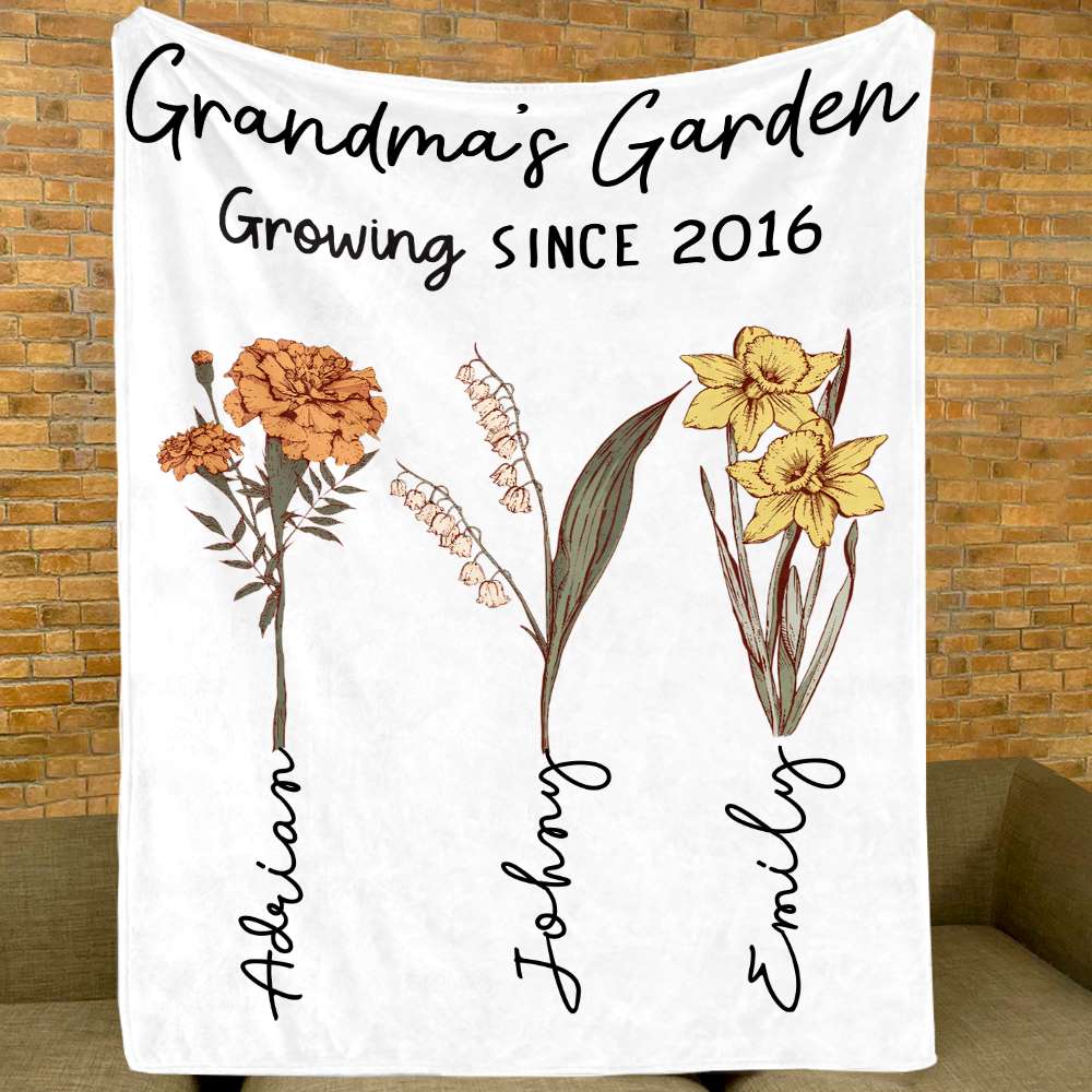 Personalized Name Birth Flower Blanket Grandma Gifts
