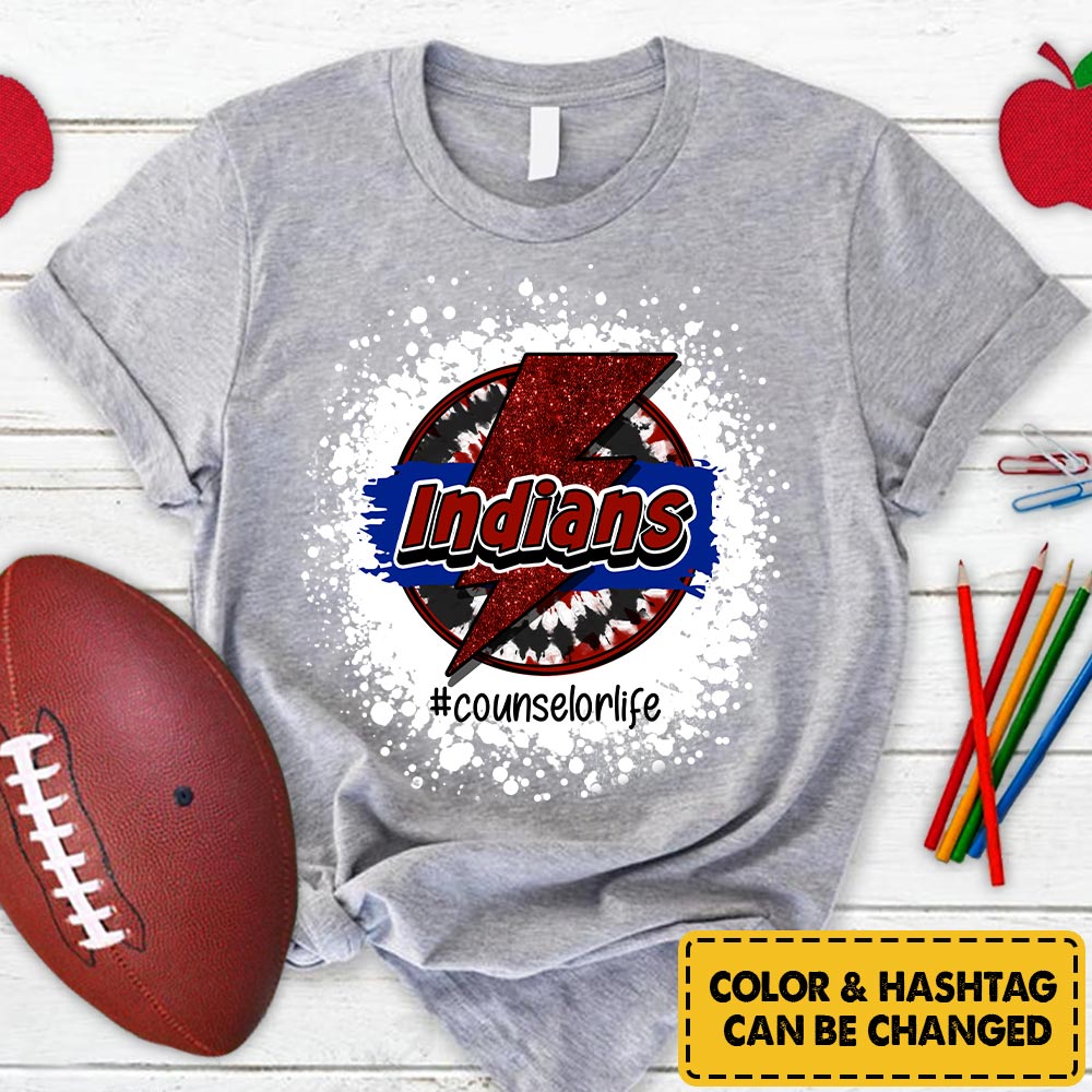 Personalized Indians Lightning Bolt Circle T-Shirt For Teacher