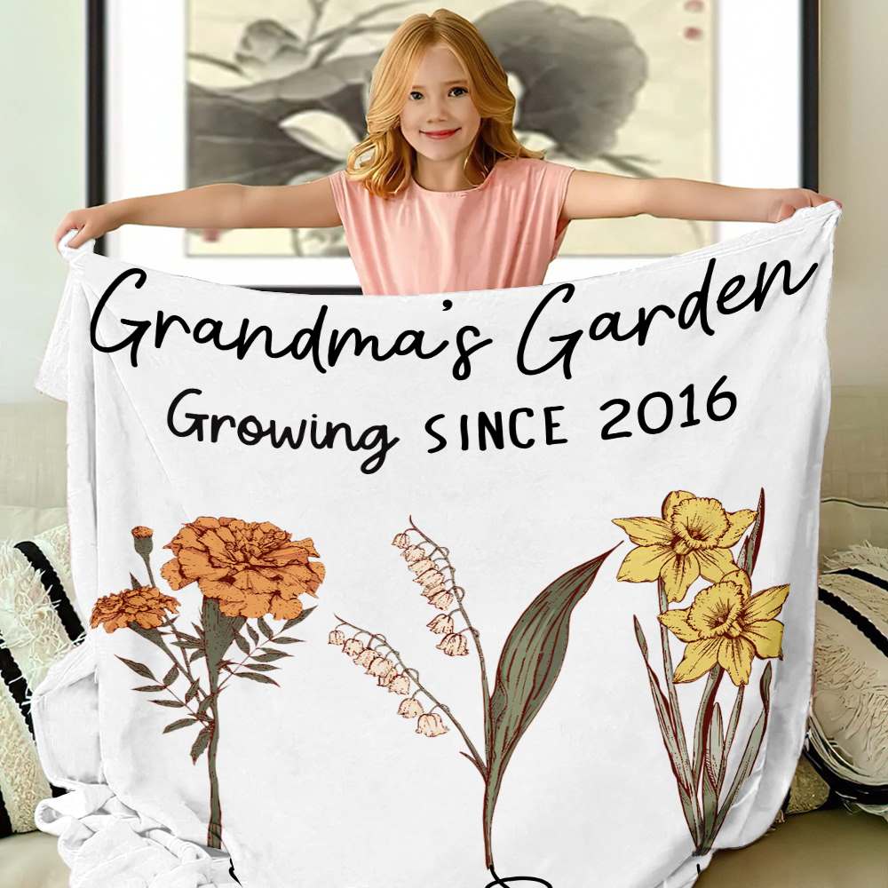 Personalized Name Birth Flower Blanket Grandma Gifts
