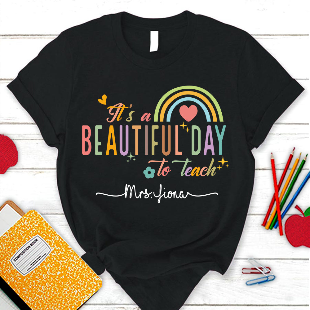 Personalized It's A Beautiful Day To Learn Retro Custom Name Teacher T-Shirt