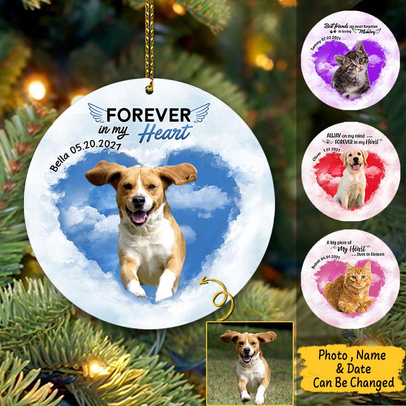Forever In My Heart Dog Loss Ornament, Dog Memorial Ornament, Custom Dog Photos Ornament.