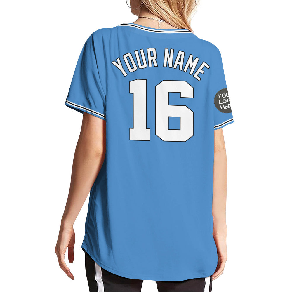 Custom Logo Name Number Light Blue Baseball Jersey