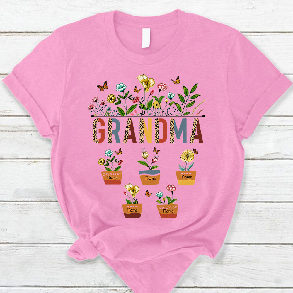 Personalized Nana Garden With Wildflower Pots T-Shirt For Grandma