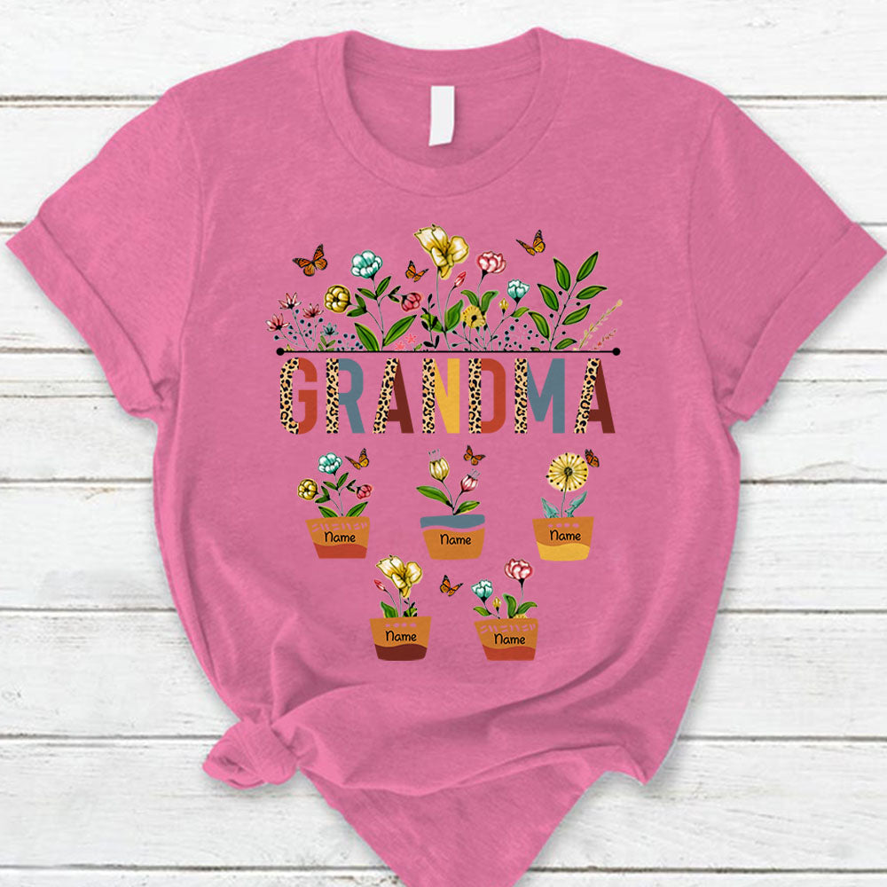 Personalized Nana Garden With Wildflower Pots T-Shirt For Grandma