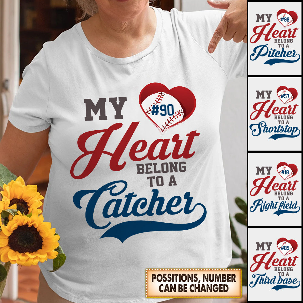 Personalized Shirts My Heart Belong To A Catcher Baseball Positions Shirt For Baseball Family Member Hk10