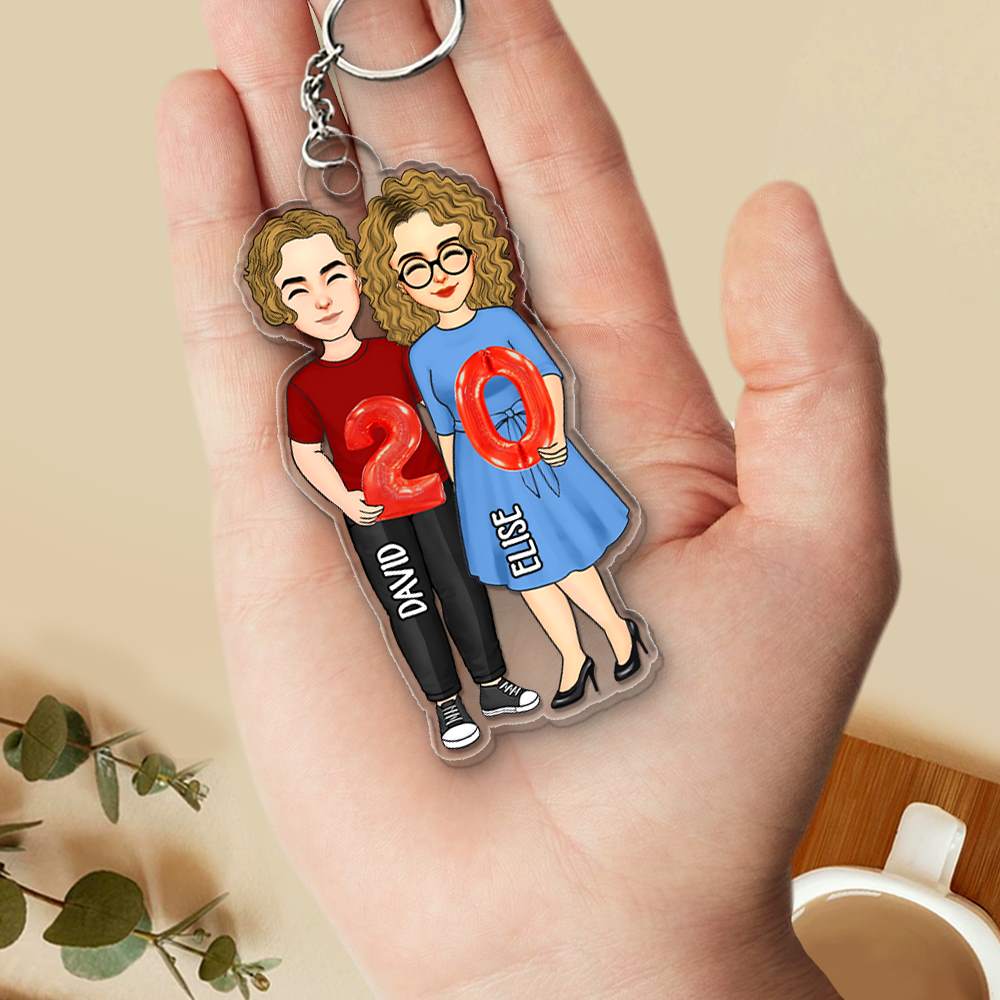 Couple Holding Balloons Anniversary Gift Personalized Acrylic Keychain