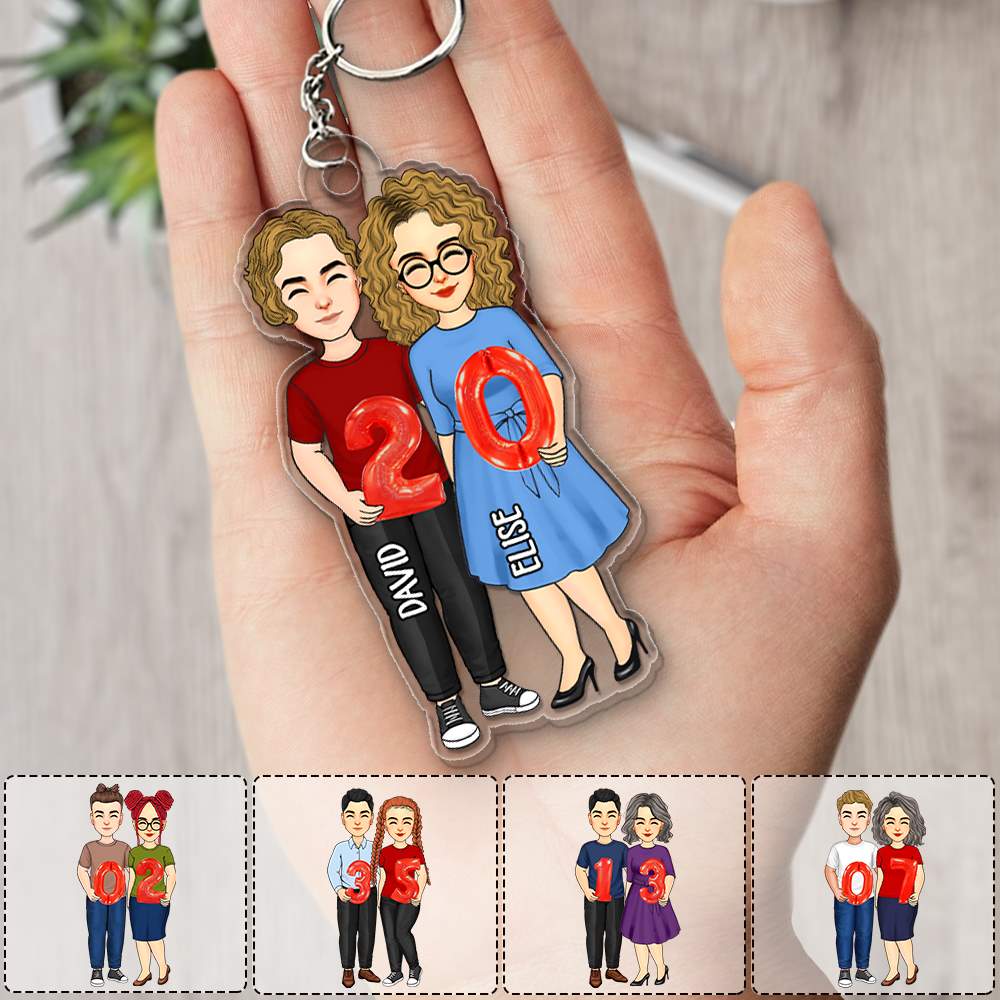 Couple Holding Balloons Anniversary Gift Personalized Acrylic Keychain