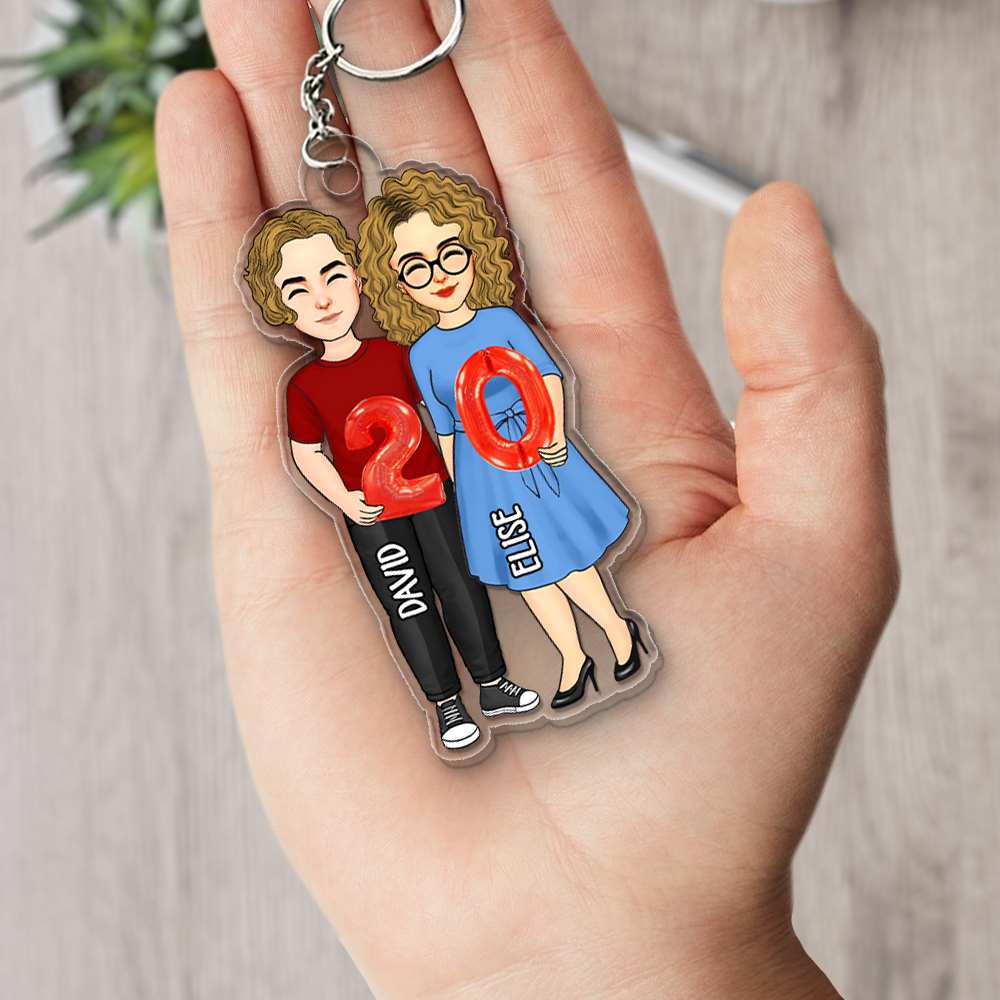 Couple Holding Balloons Anniversary Gift Personalized Acrylic Keychain