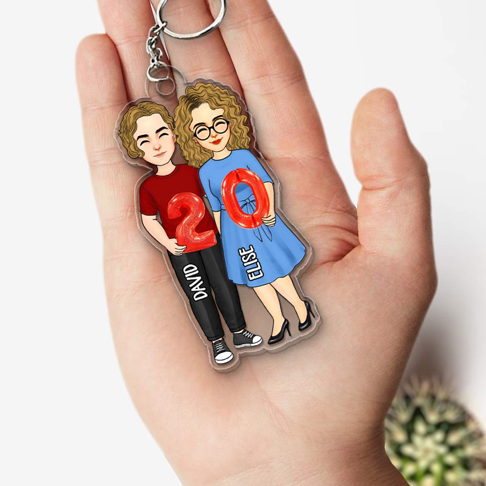 Couple Holding Balloons Anniversary Gift Personalized Acrylic Keychain