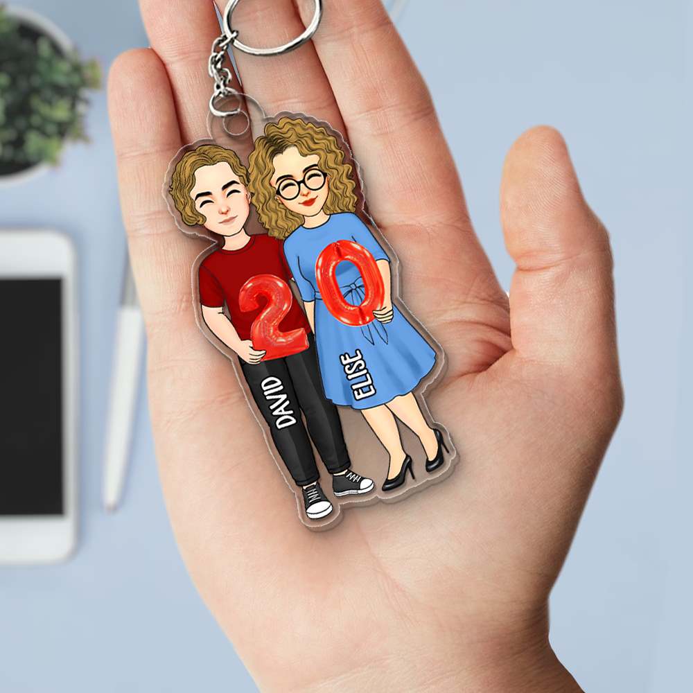 Couple Holding Balloons Anniversary Gift Personalized Acrylic Keychain