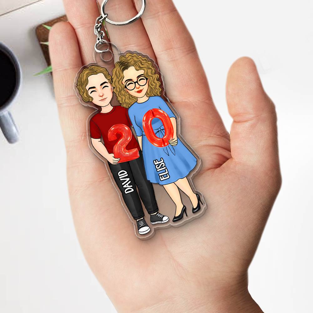 Couple Holding Balloons Anniversary Gift Personalized Acrylic Keychain