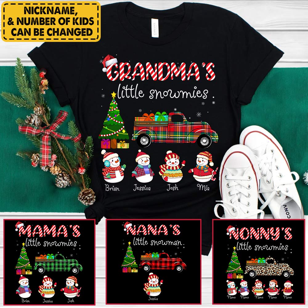 Personalized Nana's Little Snowmies Custom Grandkids Name Christmas Shirt For Grandma