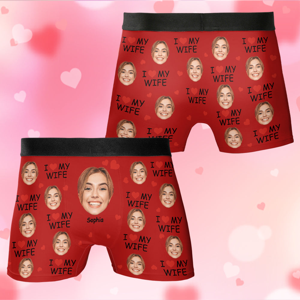 I Love My Wife Personalized Photo Men's Boxer Briefs, Custom Muti-Face  Boxer For Husband, Custom Face Underwear, Valentine's Day Gift
