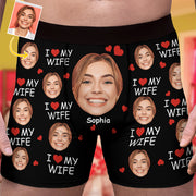 I Love My Wife Personalized Photo Men's Boxer Briefs, Custom Muti-Face Boxer For Husband, Custom Face Underwear, Valentine's Day Gift