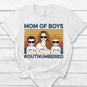 Mom Of Boys Outnumbered Hashtag Personalized T-Shirt Funny Mom With Kids Names T-Shirt Gift For Mom