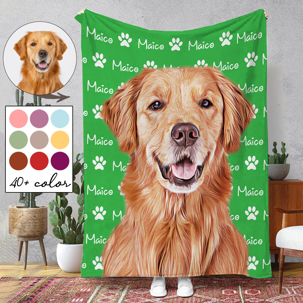 Personalized Pet Head Face Blanket, Pet Blanket, Picture Blanket With Name, Memorial Blanket NA02