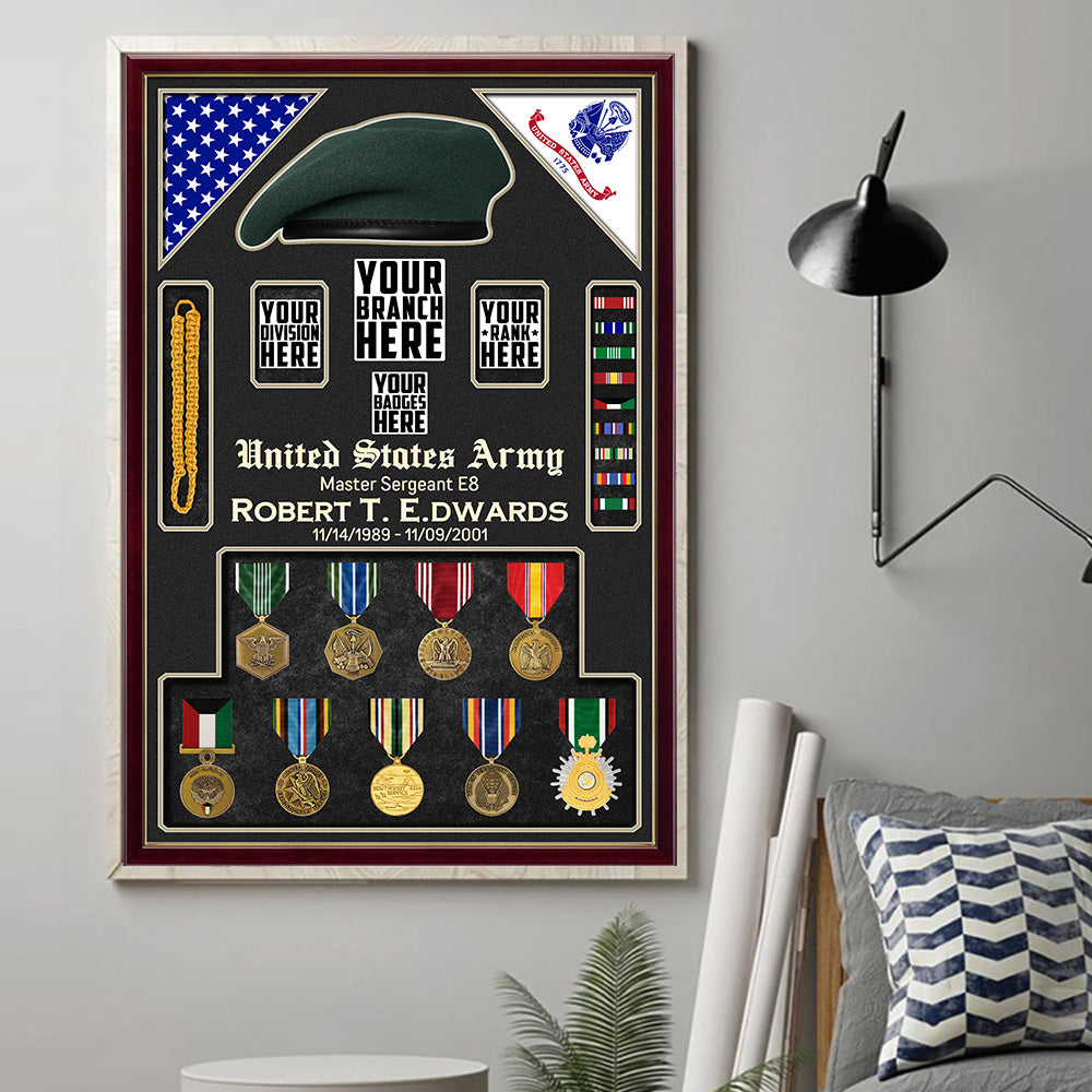 Military Shadow Boxes for Retirements Personalized Veteran Poster Canvas Made To Order For Office Or Game Room H2511