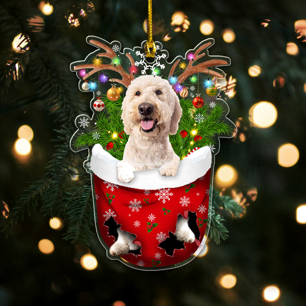 Goldendoodle In Snow Pocket Christmas Ornament