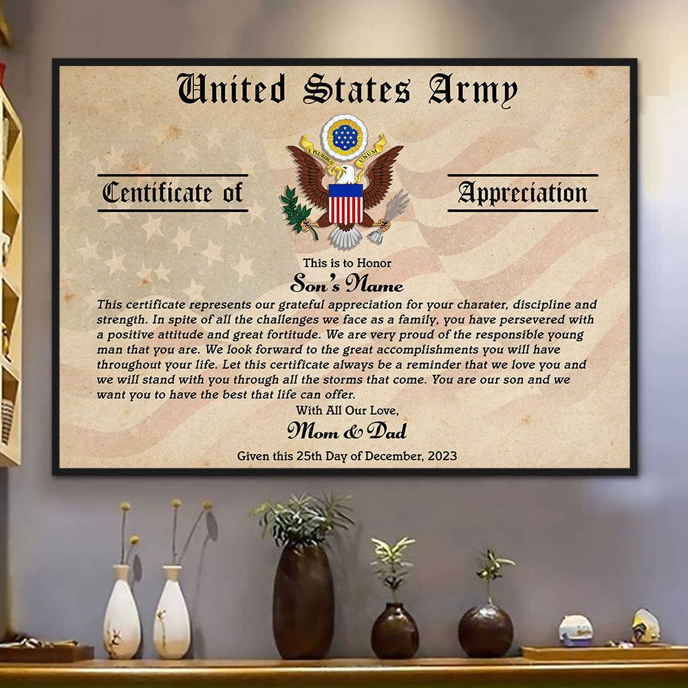Personalized Poster And Canvas Active Military Certificates Of Appreciation Gift For Family Member K1702