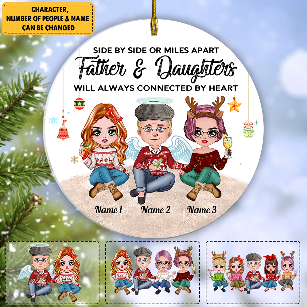 Will Always Connected By Heart Christmas Personalized Ornament Gifts For Daughter And Father