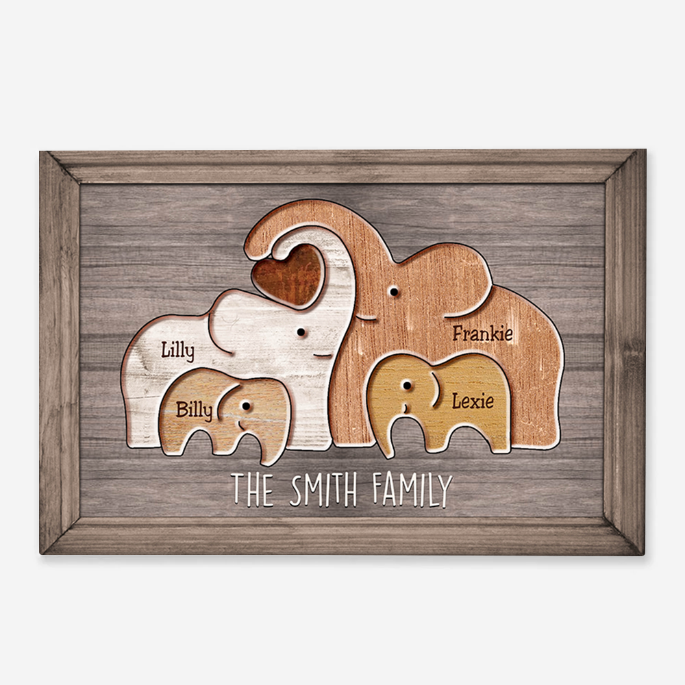 Puzzle Canvas Family Elephant Personalized Canvas Print Gift For Mom, Grandma