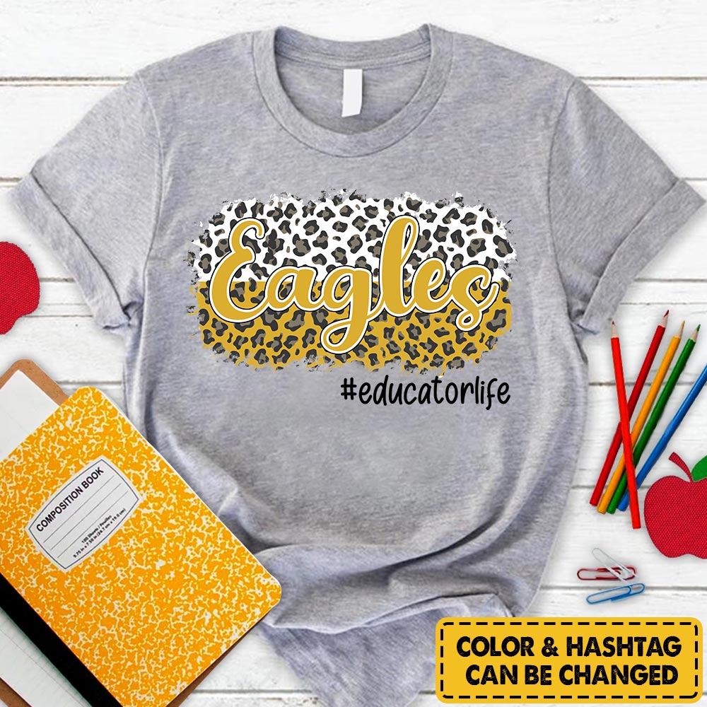 Personalized Eagles Custom Colorful Leopard T-Shirt For Teacher