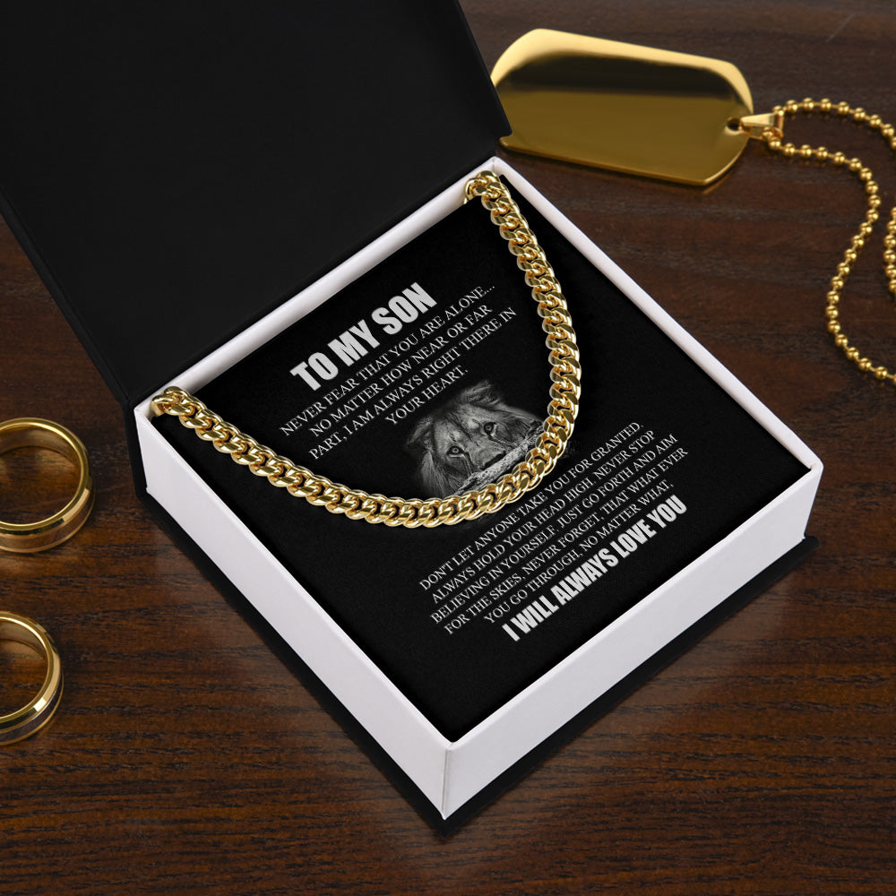 Personalized To My Son Lion Cuban Link Chain Necklace Gift From Mom Dad, Mother To Son Necklace, To My Son Lion Never Stop Believe In Yourself Just Go Forth