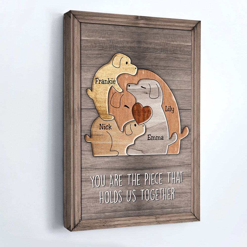 Puzzle Canvas Mom You Are The Piece That Holds Us Together - Family Dogs - Personalized Canvas Gift For Mother - Mother's Day Gift For Her