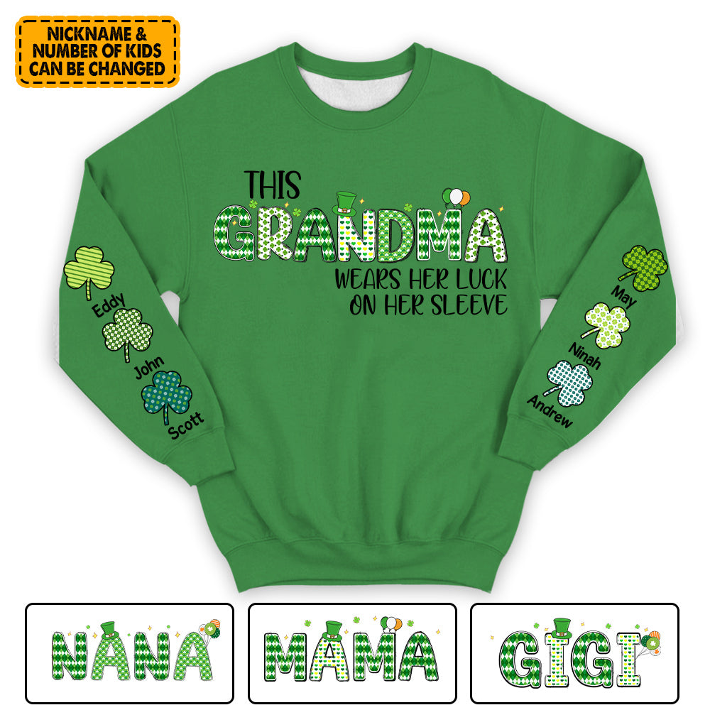 Personalized This Grandma Wears Her Luck On Her Sleeve - Custom Shirt For Mom Nana St Patrick's Day Shirt