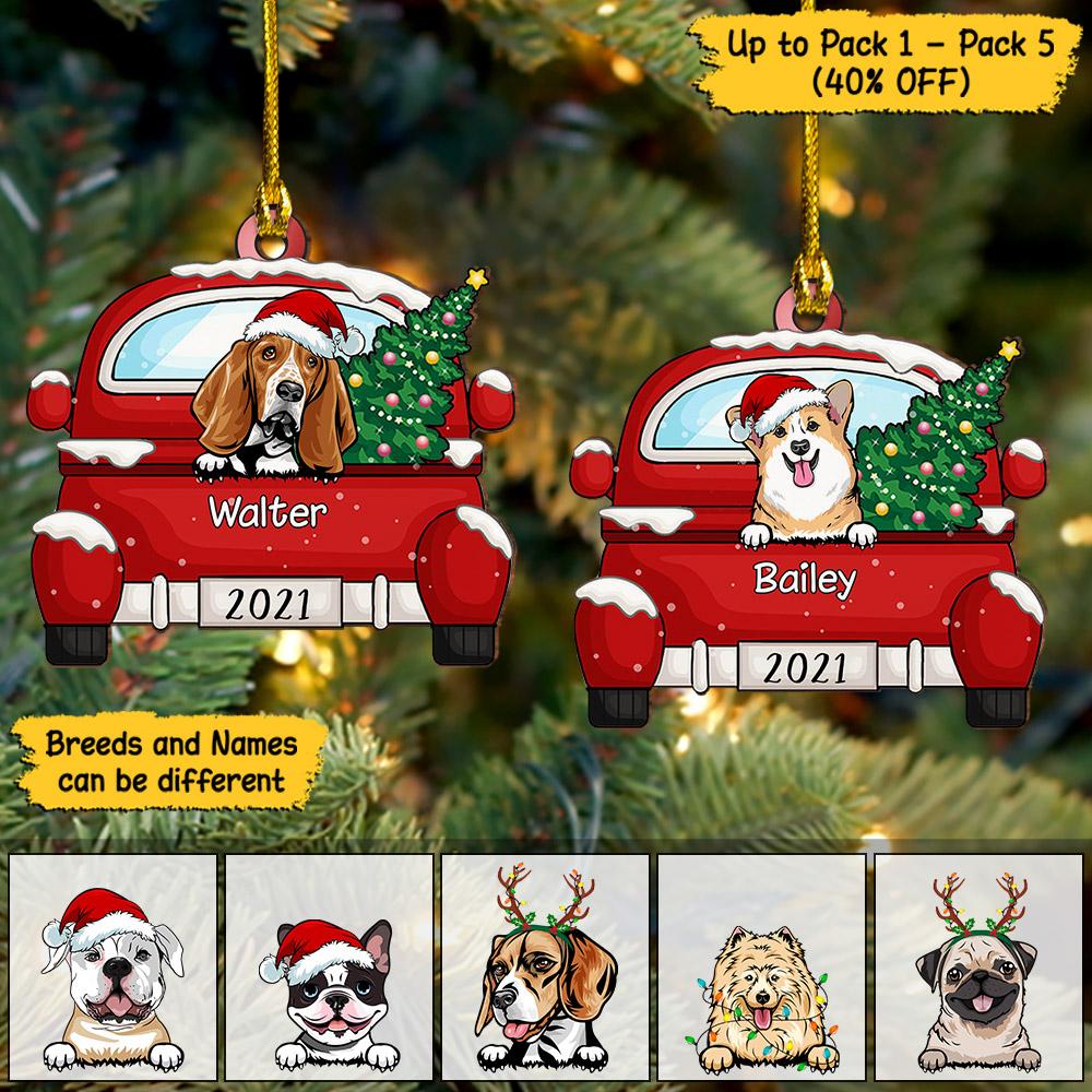 Dog With Red Truck Christmas Personalized Ornament Gift For Dog Lovers