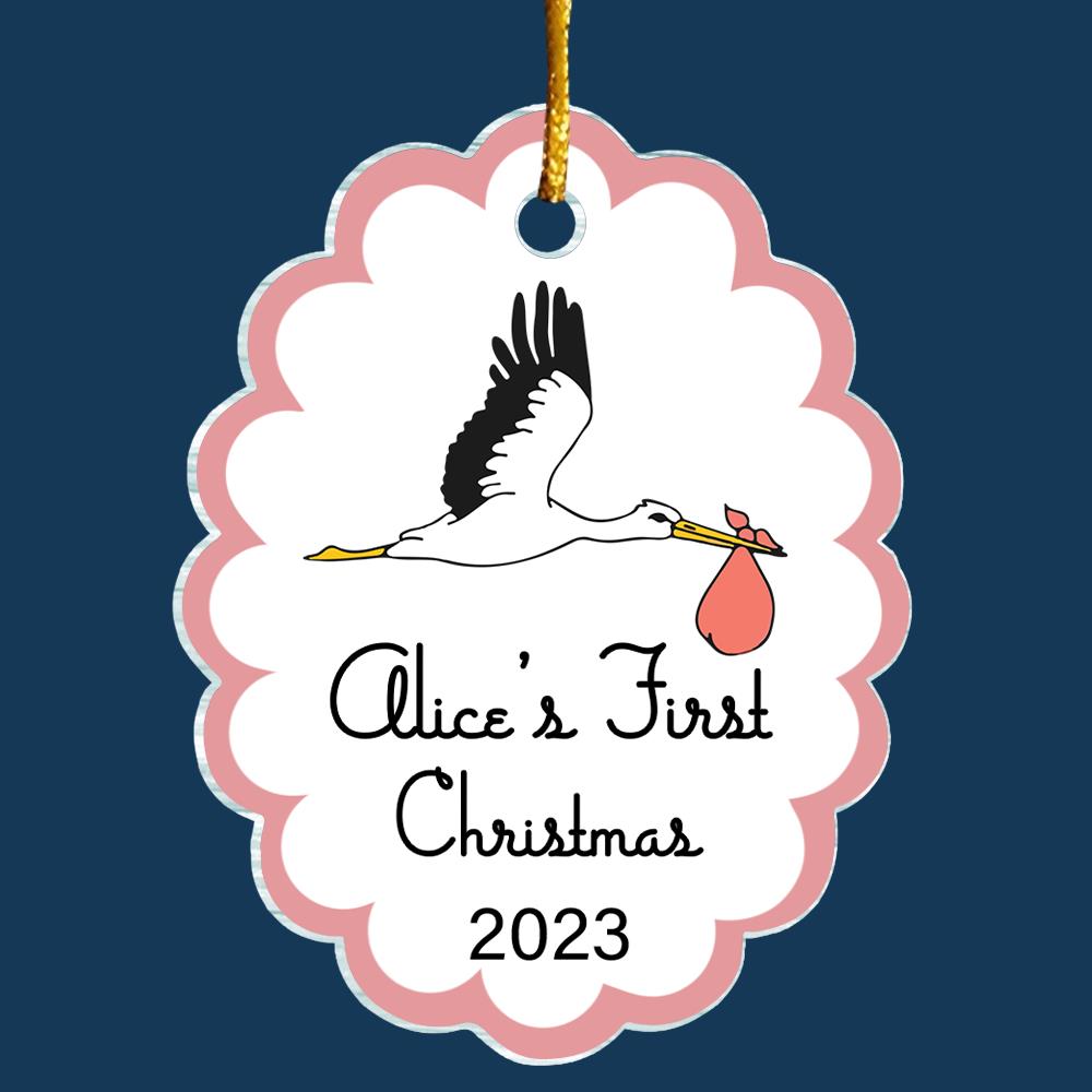 Baby's First Christmas Stork Custom Shape Acrylic Christmas Ornament