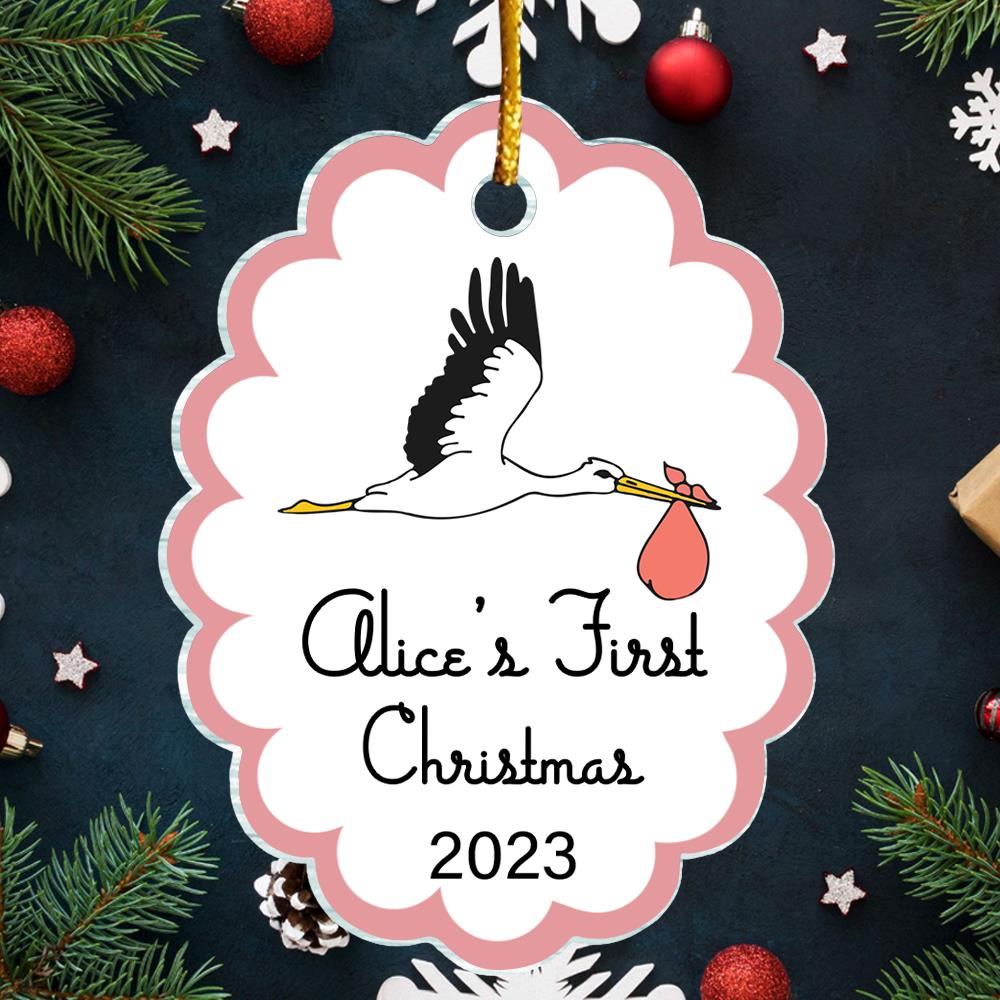 Baby's First Christmas Stork Custom Shape Acrylic Christmas Ornament