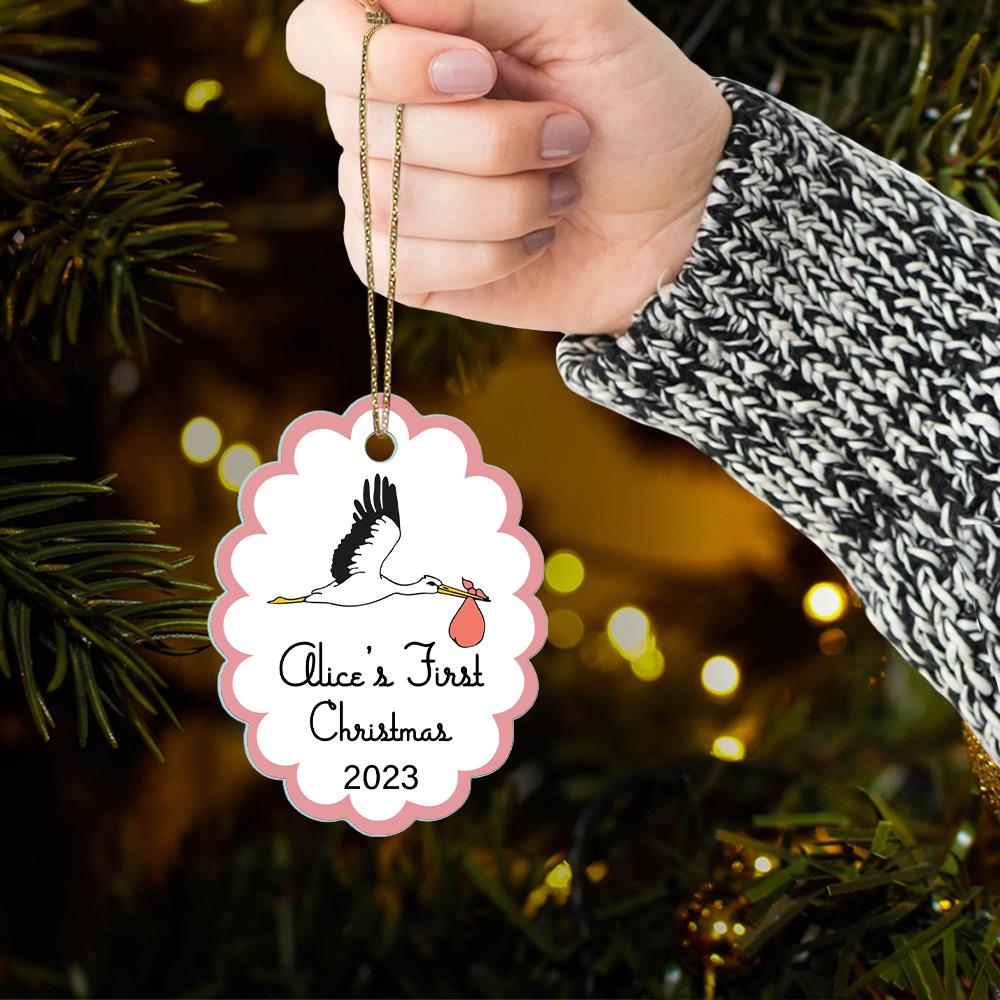 Baby's First Christmas Stork Custom Shape Acrylic Christmas Ornament