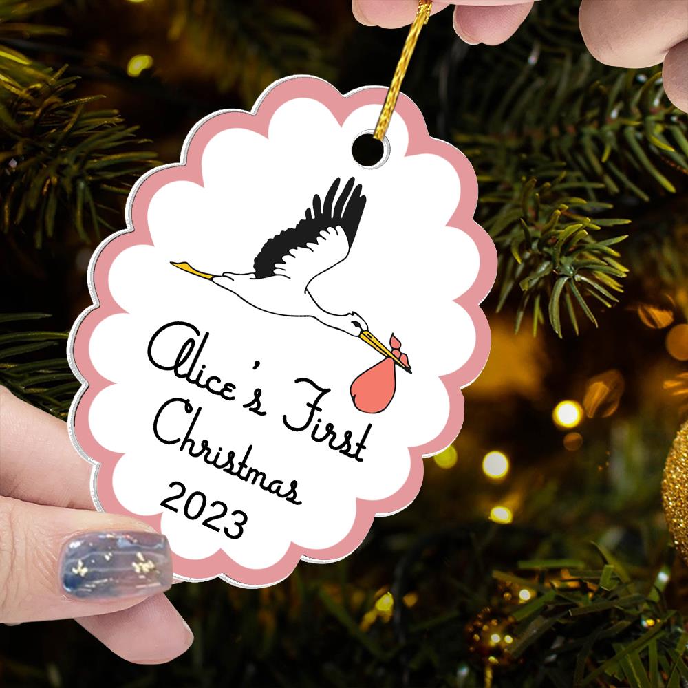 Baby's First Christmas Stork Custom Shape Acrylic Christmas Ornament