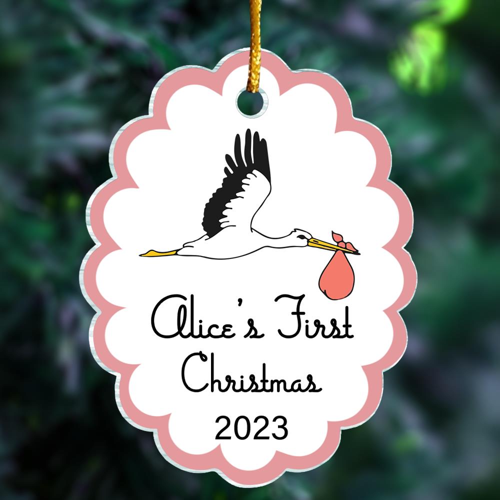 Baby's First Christmas Stork Custom Shape Acrylic Christmas Ornament