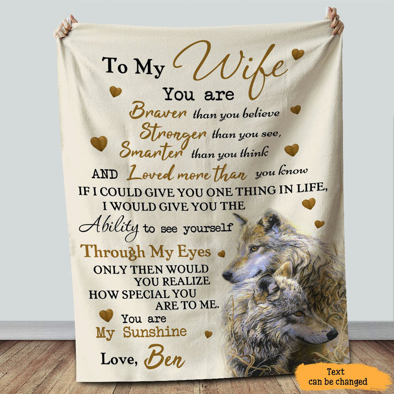 To My Wife You Are Braver Than You Believe Strong Than You Seem Wolf Couple Custom Blanket For Wife