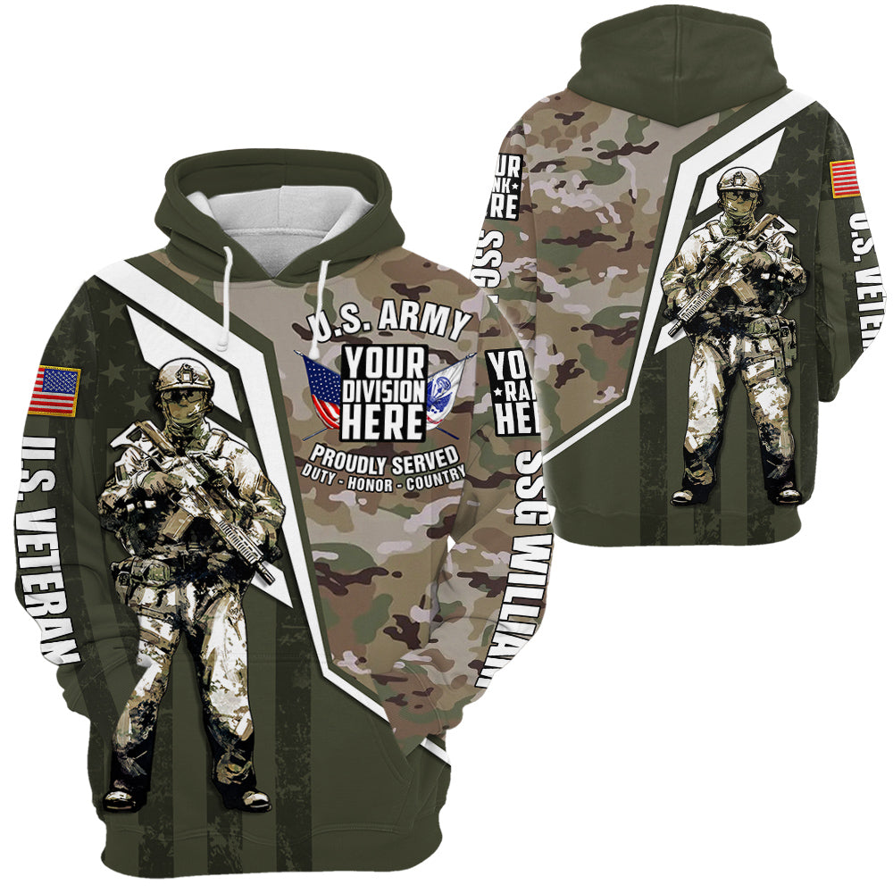 Custom Division Rank Personalized All Over Print Shirt Hoodie For Veteran H2511
